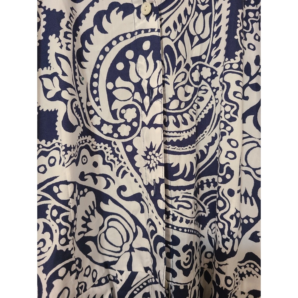 Talbots Bellted Poplin Shirtdress Features A Navy and White Paisley Print. Sz 6